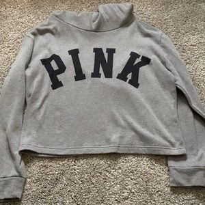 Pink gray crop top long sleeve